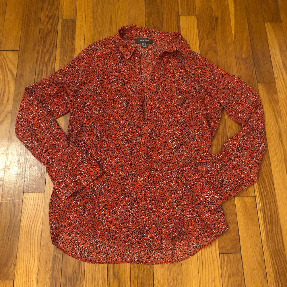 Primark - Red Patterned Button Down Blouse size 6